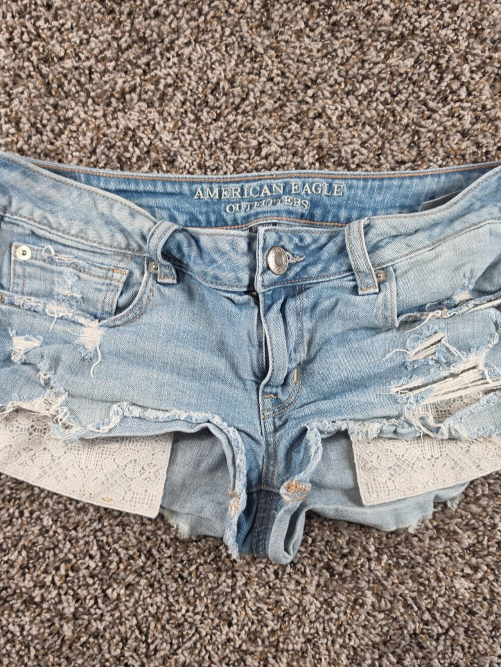 Y2K American Eagle Womens Sz 8 Super Low Rise Blue Jean Shorts Light Wash Denim